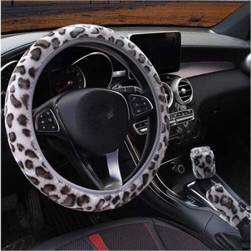 3Pcs/set Fashion Leopard Printed Steering Wheel Cover Hand Brake Gear Protective Cap for Car Auto Accessories
