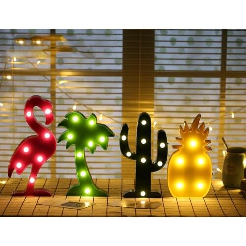3D Flamingo Pineapple Cactus Night Lights Marquee LED Letter Night Lamp For Baby Bedroom Decoration Kids Gift