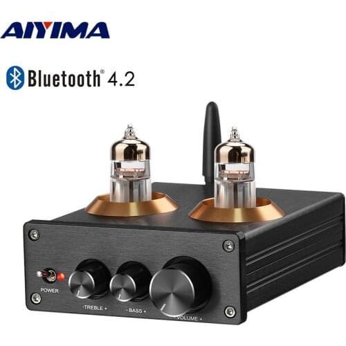 AIYIMA Stereo Buffer 6J5 (Upgrade 6J1) Bluetooth 4.2 5.0 Tube Preamplifier HiFi Amplifier Preamp With Treble Bass Tone Ajustment