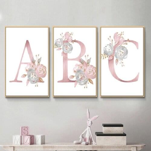 5D DIY Diamond Painting 26 English Letter Painting Ins Pink Flowers Diamond Embroidery Cross Stitch Diamond Mosaic Paint