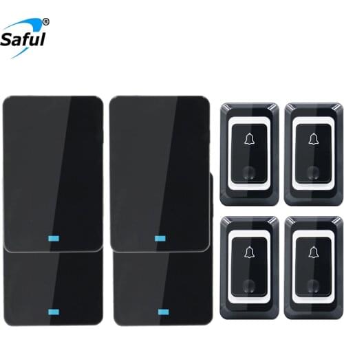 Saful wireless doorbell 4 waterproof buttons+4 EU plug-in receivers 110db 28 chimes for home door ring button sonnette sans fil