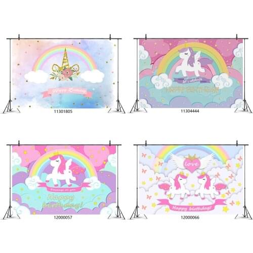 Rainbow Unicorn Backdrop Kids Gold Birthday Photo Photography Glitter Bubble Floral Background for Children Birthday Decoration