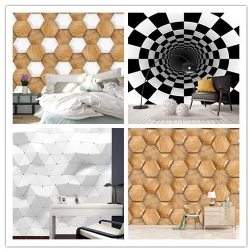 Custom White Black Hexagon Triangle Geometric Circle Stripe Wallpaper Art Poster Canvas Mural Bedroom Living Room Home Decor