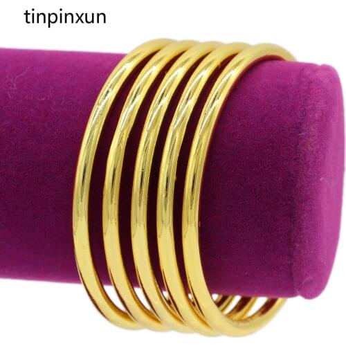 PINXUN Smooth Round Bangles Ethiopian Southeast Asia Wedding Bracelet Women Men Gold Color Dubai Bangle Jewelry Party Gift
