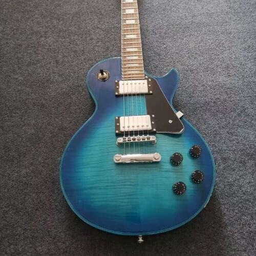 Custom Electric Guitar Blue Color Tiger Maple Top Mahogany Body Silver Hardware High Quality Free Shipping