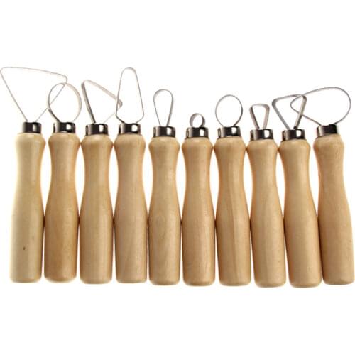 10pcs Pottery Tools Carving Ceramics Clay Sculpture Tool with Stainless Steel Flat Wire DIY Craft Handmade Sculpting Supplies