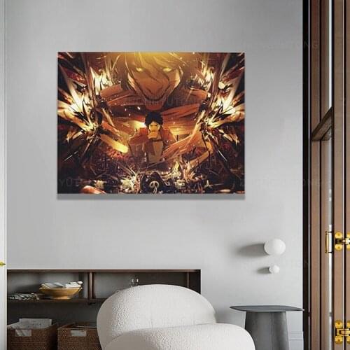 Attack on Titan Power Wood Frame Canvas Poster Picture Prints for Living Room Bedroom Bathroom Artwork