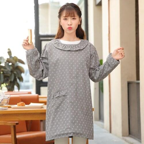 Korean fashion home kitchen apron long-sleeved waterproof and oil-proof ladies cooking adult overalls gown reverse dress