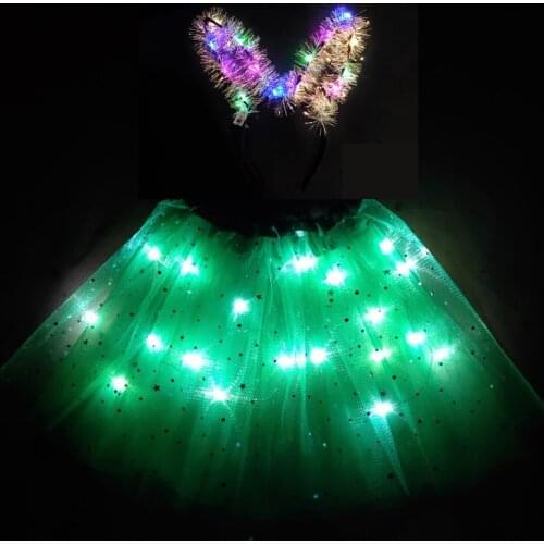 8-12T childrens and girls' luminous skirt led short skirt fluffy short skirt new strange short skirt shiny skirt green skirt