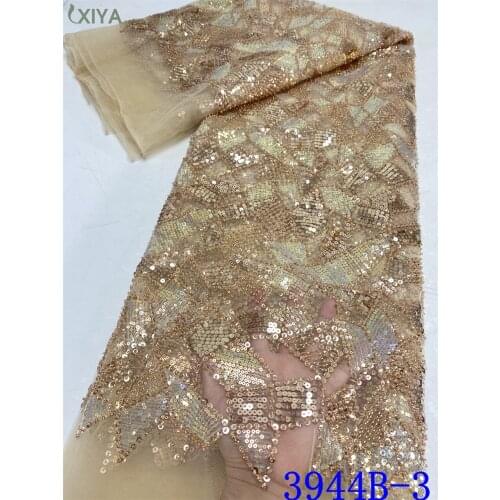 African Sequin Lace Fabric with Beads Luxury Gold French Tulle Lace Fabric for Woman Sewing Nigerian Sequence Laces APW3944B