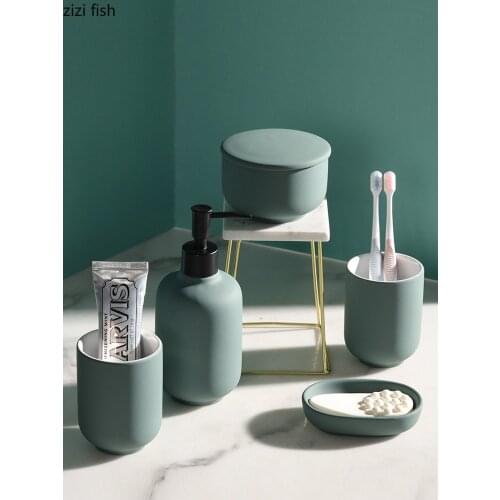 Matte Ceramic Bathroom Accessories Portable Soap Dispenser Toothbrush Holder Mouthwash Cup Soap Dishes Simplicity Bath Supplies
