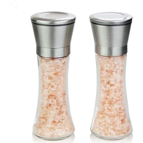 2pcs Premium Stainless Steel Salt and Pepper Grinder Shakers Glass Body Spice Salt And Pepper Mill with Adjustable Ceramic Rotor