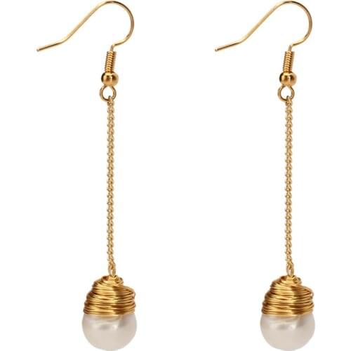 Fashion Vintage Style Real Freshwater Pearl Pendant Earring Gold Color Copper Wire Handmade Earring Jewelry for Women