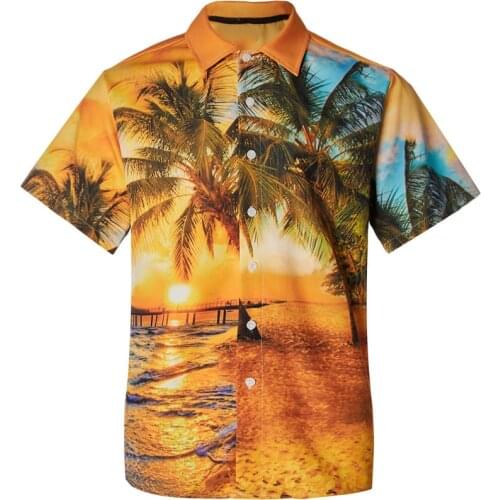 New mens Manica short shirt Hawaii summer Plaid tree printed button casual swimsuit beach shirt regular fit mens shirt