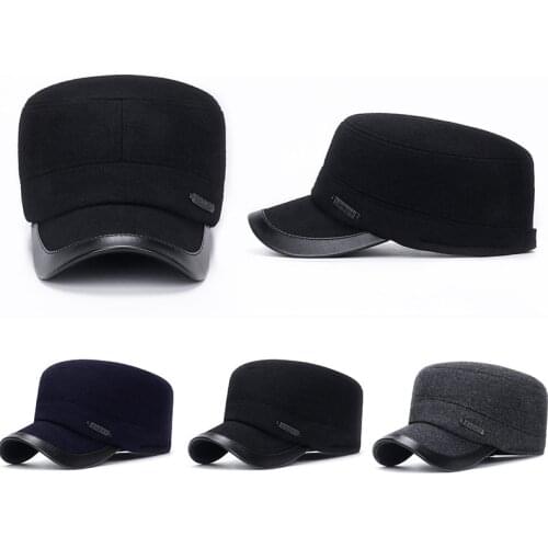 Mens Flat Top Hat Comfortable Woolen Hat Skin-friendly Cotton Hat Warm Warm Flat Top Hat Adjustable Thick Warm Flat Top Caps