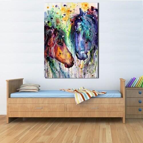JQHYART Wall Painting Color Couple Horses Wall Art Picture Home Decor Living Room Modern Canvas Print No Frame Paintings
