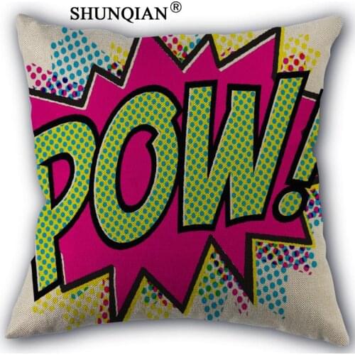 Pop art Pillowcase Custom Cotton Linen Square Decorative Pillow Cases Cover Zippered 45x45cm one side