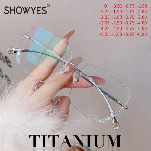 Oversized Anti Blue Light Filter Rimless Glasses Myopia Women Titanium Eyeglasses Rose Gold Star Legs Fashion Girl Eyewear