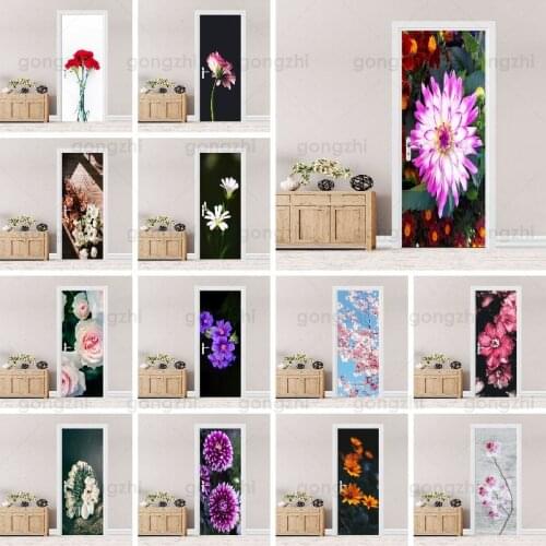 New Door Sticker Hd Flower Small Daisy Peony Peach Waterproof Sticker Home Decoration Room Door Wardrobe Door Art Poster Sticker