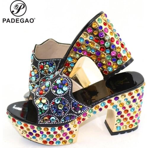 Latest Design African Shoes Decorated with Rhinestone High Heels Sexy Open Toe Shoes 2021 Fashion Women Luxery Shoes Women