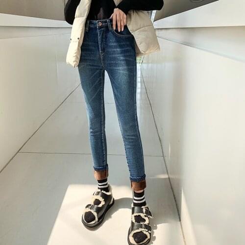 2021 New Winter Thick Plus Velvet Women High Waist Skinny Simple Fleece Warm Slim fit Stretch Ladies Casual Denim Pencil Pants