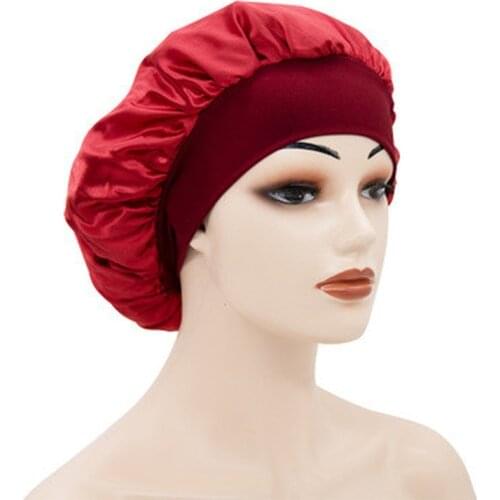 New fashion Luxury Wide Band women chemo cap Beauty Salon Cap Night Sleep Cap Head Cover Satin Bonnet Hat Shower Caps 2020