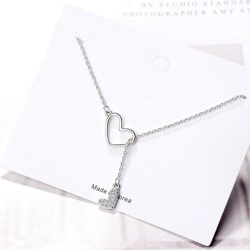 925 Sterling Silver Crystal Heart Shape Charm Pendant Necklace For Women Wedding Jewelry Choker Collar dz255