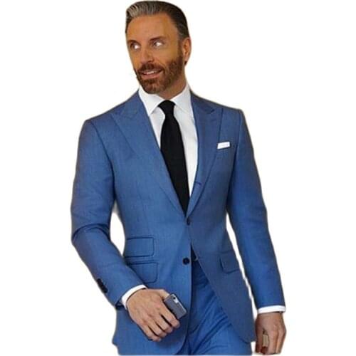 Peak Lapel Blue Mens Evening Dress Toast Business Suits Handsome Groom Tuxedos Customzie Size (Jacket+Pants+Tie) OK:990