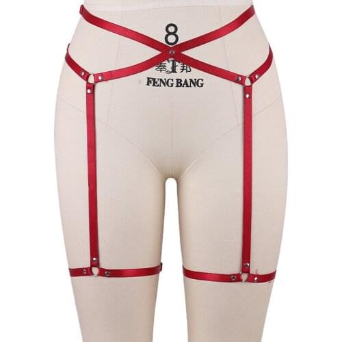 High Waist Garter Belt Red Body Harness Goth Sexy Lingerie Body Cage Bondage Stockings Leg Harness Women Edgy Wedding Garter