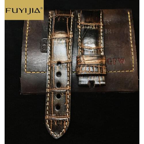 FUYIJIA 20MM 22MM Retro Alligator Watchbands Men Custom Brand Watch Substitute Strap Crocodile Leather Belt Handmade Watch Band
