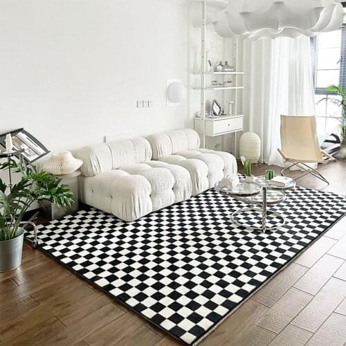 Retro checkerboard living room carpet, black and white plaid simple Nordic coffee table blanket