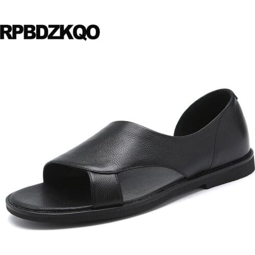 Famous brand soft slip on genuine leather designer shoes men high quality summer 2019 slippers beach black slides sandals flat
