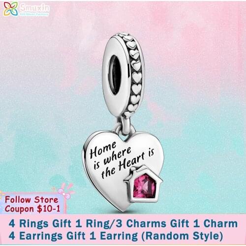 Smuxin 925 Sterling Silver Charm Love My Home Heart Dangle Charm fit Original Pandora Bracelets for Women Jewelry Making