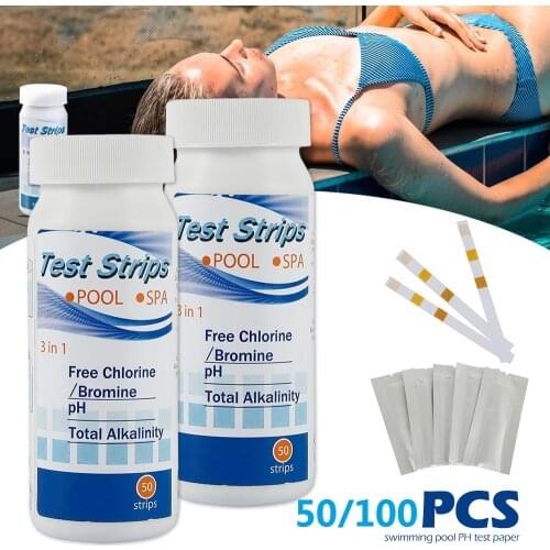 50/100pcs Chlorine PH Test Strips SPA Swimming Pool Water Tester Paper Residual Chlorine PH Value Alkalinity Hardness Test Strip