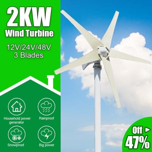 Free Energy 2000W 3 Blades Windmill 12V 24V 48V Wind Power Small Wind Turbine Generator MPPT Controller For Home use