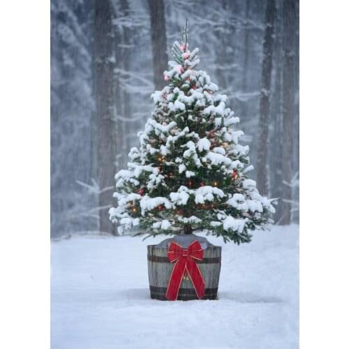 VinylBDS Christmas Tree No Wrinkles Backdrop Winter Snow Backgrounds For Photo Studio Party