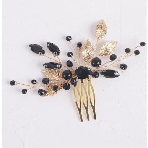 Vintage Black Gold Leaf Hair Comb Hair Jewelry For Bride Wedding Accessories Decoration Bridal Headdress Hair Ornaments