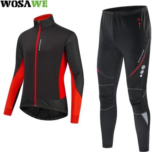 WOSAWE 2020 Winter Thermal Fleece Cycling Jackets Men Long Sleeve Jersey Suit Riding Bike MTB Clothing Pants Set
