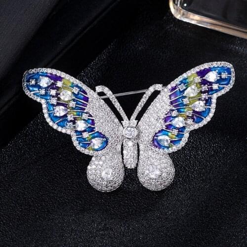 2020 New Arrival Cute Butterfly Brooches Enamel Pins for Women Dress Jewelry Zircons Crystal Broches Wedding Insect Pin bijoux