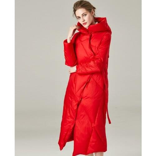 Women newest hooded long duck down jacket woman female cold proof fashion warm coat lady high-end thickened over knee jackets