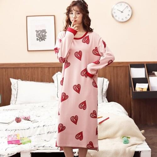 Autumn Night Dress Women Plus Size 3XL Nightgown Cartoon Cute Print Sleepshirt Long Sleeve Casual Soft Nightwear Sexy Nightdress