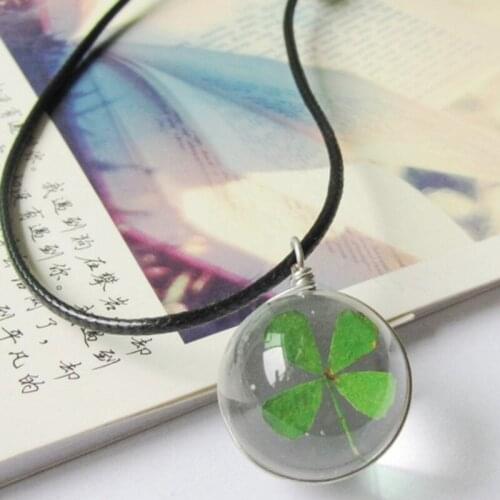 2018 Hot Fashion Crystal glass Ball Clover Necklace Long Strip Leather Chain Pendant Necklaces Women Lucky Wish Locket Jewelry