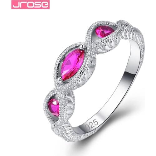 JROSE Wedding Fashion Marquise Rainbow & Red White Cubic Zirconia Jewelry Silver Ring Size 6 7 8 9 For Women Lady Gorgeous Ring