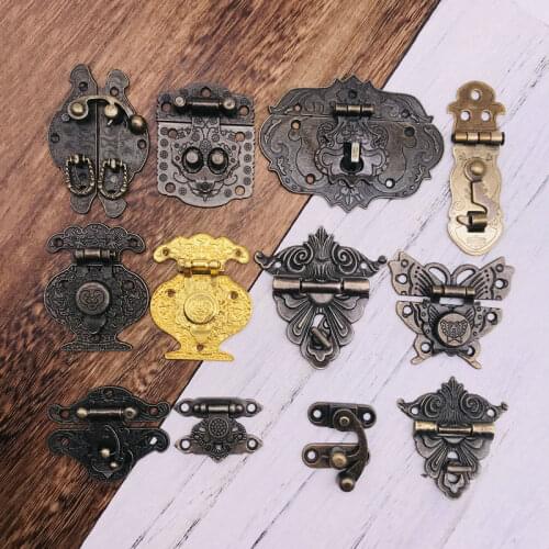 1Pcs Antique Brass Wooden Case Hasp Jewelry Gift Medicine Box Decorative Hasp Latch for Home Finuture Buckle Clasp Lock Locker