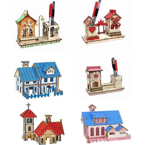1Pcs Children 3D Wooden House Puzzle Jigsaw Toys for Kids Brain Training Intelligent Educational Toys DIY Manual Assembly Kit