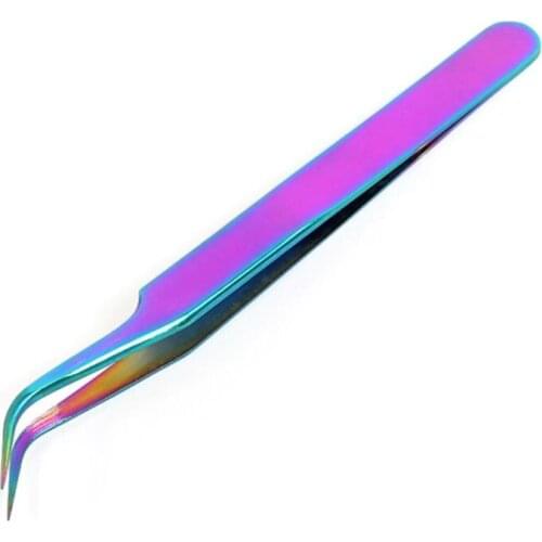 1Pc Stainless Steel Straight Curved Eye Lashes Tweezers Rainbow Colored False Fake Eyelash Extension Nippers Pointed Clip Tool