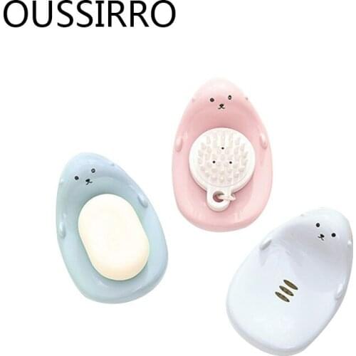 1Pc New Cartoon Bear Soap Box Storage Drainer Creative Cute Drain Soap Dish Soap Tray Holder Bathroom Kitchen Accessories Tools