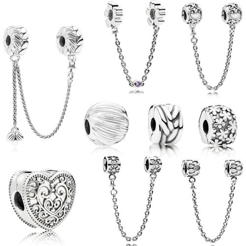 2019 100% 925 Sterling Silver Field Harvest Seeds Daisy Flower Safety Buckle Magic Forest Raindrops GRAINS ENERGY Safety Chain