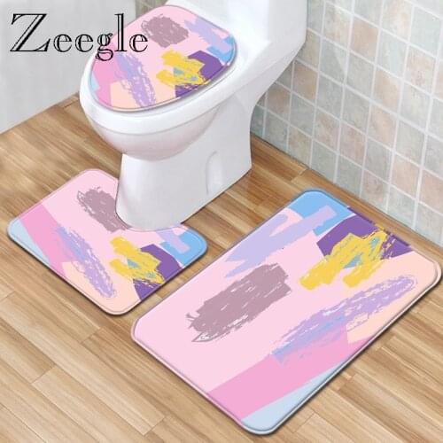 3pcs Bath Mat Carpet Set Anti-Slip Bath Toilet Cover Seat Mat Bathroom Doormat Decor WC Carpet Bath Mat Set Toilet Pedestal Rug
