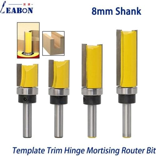 4pcs 8mm Shank Template Trim Hinge Mortising Router Bit for Woodworking Straight End Mill Trimmer Cleaning Flush Trim DIY Tools